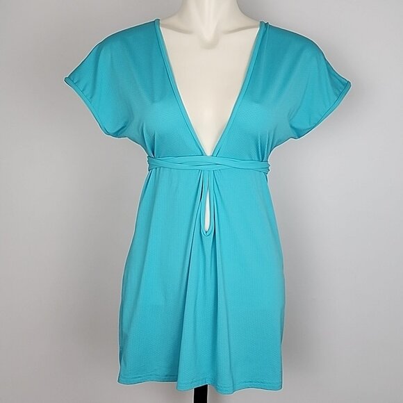 Lululemon Women's Dance Chill Wrap Short Sleeves Top Aqua Convertible Size 8 - Picture 1 of 10